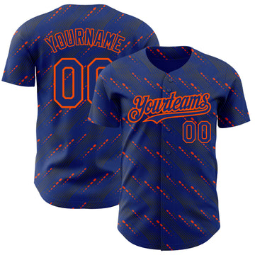 Custom Royal Orange 3D Pattern Design Slant Lines Authentic Baseball Jersey