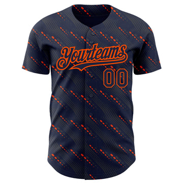 Custom Navy Orange 3D Pattern Design Slant Lines Authentic Baseball Jersey