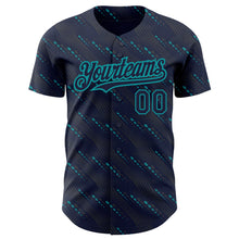 Load image into Gallery viewer, Custom Navy Teal 3D Pattern Design Slant Lines Authentic Baseball Jersey
