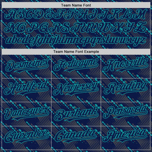 Custom Navy Teal 3D Pattern Design Slant Lines Authentic Baseball Jersey