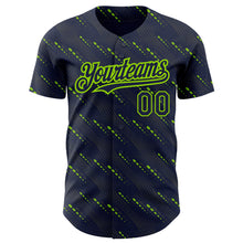 Load image into Gallery viewer, Custom Navy Neon Green 3D Pattern Design Slant Lines Authentic Baseball Jersey
