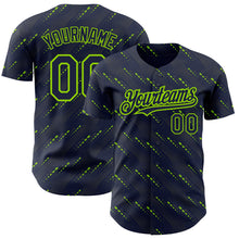 Load image into Gallery viewer, Custom Navy Neon Green 3D Pattern Design Slant Lines Authentic Baseball Jersey
