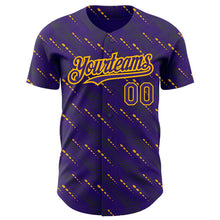 Laden Sie das Bild in den Galerie-Viewer, Custom Purple Gold 3D Pattern Design Slant Lines Authentic Baseball Jersey
