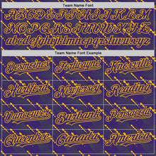 Load image into Gallery viewer, Custom Purple Gold 3D Pattern Design Slant Lines Authentic Baseball Jersey
