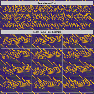 Custom Purple Gold 3D Pattern Design Slant Lines Authentic Baseball Jersey