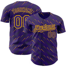 Load image into Gallery viewer, Custom Purple Gold 3D Pattern Design Slant Lines Authentic Baseball Jersey
