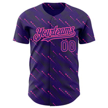 Load image into Gallery viewer, Custom Purple Pink 3D Pattern Design Slant Lines Authentic Baseball Jersey
