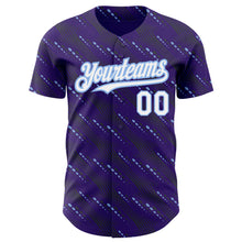 Загрузить изображение в средство просмотра галереи, Custom Purple White-Light Blue 3D Pattern Design Slant Lines Authentic Baseball Jersey
