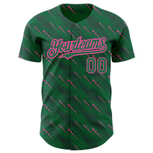 Load image into Gallery viewer, Custom Kelly Green-Pink 3D Pattern Design Slant Lines Authentic Baseball Jersey
