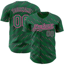 Load image into Gallery viewer, Custom Kelly Green-Pink 3D Pattern Design Slant Lines Authentic Baseball Jersey
