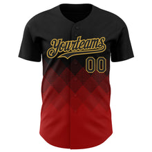 Load image into Gallery viewer, Custom Black Red-Old Gold 3D Pattern Design Gradient Square Shapes Authentic Baseball Jersey
