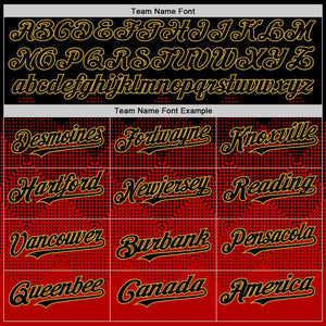 Custom Black Red-Old Gold 3D Pattern Design Gradient Square Shapes Authentic Baseball Jersey