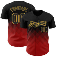 Load image into Gallery viewer, Custom Black Red-Old Gold 3D Pattern Design Gradient Square Shapes Authentic Baseball Jersey
