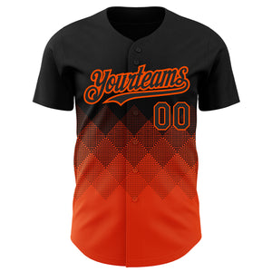 Custom Black Orange 3D Pattern Design Gradient Square Shapes Authentic Baseball Jersey