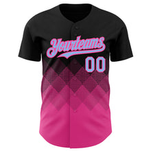 Load image into Gallery viewer, Custom Black Light Blue-Pink 3D Pattern Design Gradient Square Shapes Authentic Baseball Jersey
