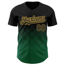 Load image into Gallery viewer, Custom Black Kelly Green-Old Gold 3D Pattern Design Gradient Square Shapes Authentic Baseball Jersey
