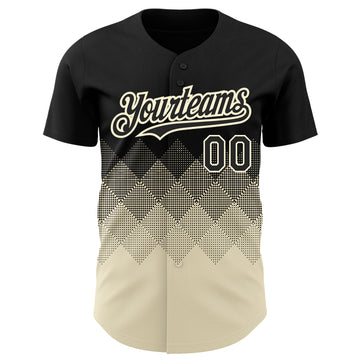 Custom Black Cream 3D Pattern Design Gradient Square Shapes Authentic Baseball Jersey