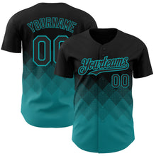 Load image into Gallery viewer, Custom Black Teal 3D Pattern Design Gradient Square Shapes Authentic Baseball Jersey
