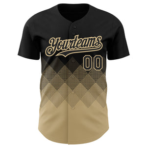 Custom Black Vegas Gold 3D Pattern Design Gradient Square Shapes Authentic Baseball Jersey