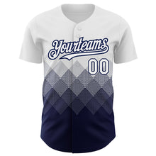 Load image into Gallery viewer, Custom White Navy 3D Pattern Design Gradient Square Shapes Authentic Baseball Jersey
