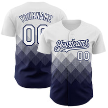 Load image into Gallery viewer, Custom White Navy 3D Pattern Design Gradient Square Shapes Authentic Baseball Jersey
