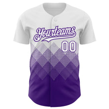 Load image into Gallery viewer, Custom White Purple 3D Pattern Design Gradient Square Shapes Authentic Baseball Jersey
