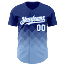 Laden Sie das Bild in den Galerie-Viewer, Custom Royal White-Light Blue 3D Pattern Design Gradient Square Shapes Authentic Baseball Jersey
