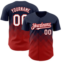 Load image into Gallery viewer, Custom Navy White-Red 3D Pattern Design Gradient Square Shapes Authentic Baseball Jersey
