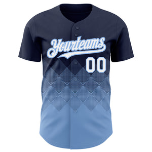 Custom Navy White-Light Blue 3D Pattern Design Gradient Square Shapes Authentic Baseball Jersey