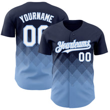 Загрузить изображение в средство просмотра галереи, Custom Navy White-Light Blue 3D Pattern Design Gradient Square Shapes Authentic Baseball Jersey
