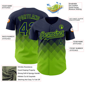 Custom Navy Neon Green 3D Pattern Design Gradient Square Shapes Authentic Baseball Jersey