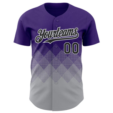 Custom Purple Black-Gray 3D Pattern Design Gradient Square Shapes Authentic Baseball Jersey