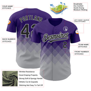 Custom Purple Black-Gray 3D Pattern Design Gradient Square Shapes Authentic Baseball Jersey