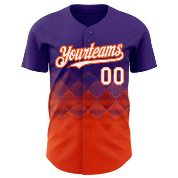 Custom Purple White-Orange 3D Pattern Design Gradient Square Shapes Authentic Baseball Jersey