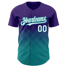 Laden Sie das Bild in den Galerie-Viewer, Custom Purple White-Teal 3D Pattern Design Gradient Square Shapes Authentic Baseball Jersey
