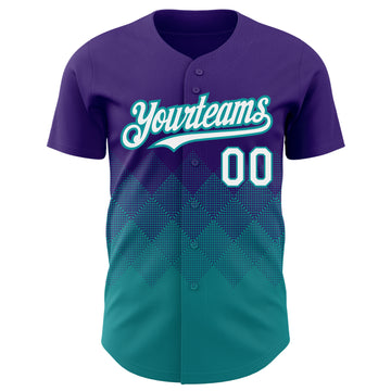 Custom Purple White-Teal 3D Pattern Design Gradient Square Shapes Authentic Baseball Jersey