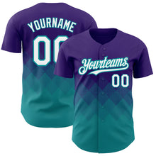 Laden Sie das Bild in den Galerie-Viewer, Custom Purple White-Teal 3D Pattern Design Gradient Square Shapes Authentic Baseball Jersey
