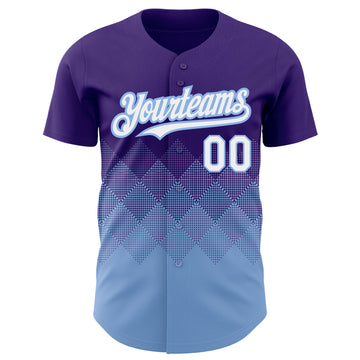 Custom Purple White-Light Blue 3D Pattern Design Gradient Square Shapes Authentic Baseball Jersey