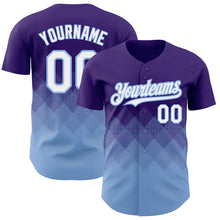 Laden Sie das Bild in den Galerie-Viewer, Custom Purple White-Light Blue 3D Pattern Design Gradient Square Shapes Authentic Baseball Jersey
