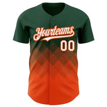 Custom Green White-Orange 3D Pattern Design Gradient Square Shapes Authentic Baseball Jersey