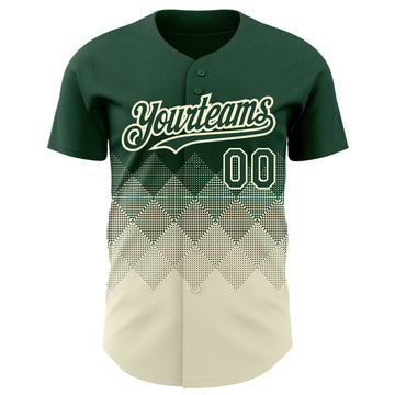 Custom Green Cream 3D Pattern Design Gradient Square Shapes Authentic Baseball Jersey