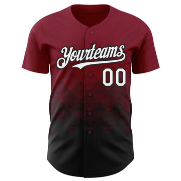 Custom Crimson White-Black 3D Pattern Design Gradient Square Shapes Authentic Baseball Jersey