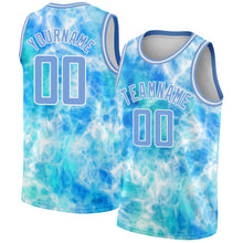 Laden Sie das Bild in den Galerie-Viewer, Custom Tie Dye Light Blue-White 3D Authentic Basketball Jersey
