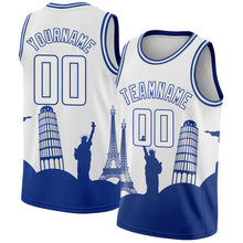 Charger l&#39;image dans la galerie, Custom White Royal Holiday Travel Monuments Silhouette Authentic City Edition Basketball Jersey
