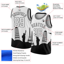 Загрузить изображение в средство просмотра галереи, Custom White Black Holiday Travel Monuments Silhouette Authentic City Edition Basketball Jersey
