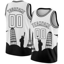 Загрузить изображение в средство просмотра галереи, Custom White Black Holiday Travel Monuments Silhouette Authentic City Edition Basketball Jersey
