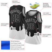 Charger l&#39;image dans la galerie, Custom Black White Holiday Travel Monuments Silhouette Authentic City Edition Basketball Jersey
