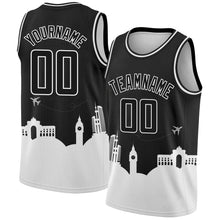 Load image into Gallery viewer, Custom Black White Holiday Travel Monuments Silhouette Authentic City Edition Basketball Jersey

