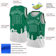 Laden Sie das Bild in den Galerie-Viewer, Custom Kelly Green White Holiday Travel Monuments Silhouette Authentic City Edition Basketball Jersey
