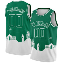 Laden Sie das Bild in den Galerie-Viewer, Custom Kelly Green White Holiday Travel Monuments Silhouette Authentic City Edition Basketball Jersey
